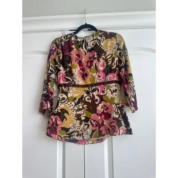 I.e. Petite Vintage 100% Silk Retro, 90's, Y2K Floral Blouse with Neck Tie - Picture 7 of 7